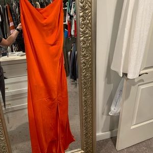 Express orange/red satin midi dress